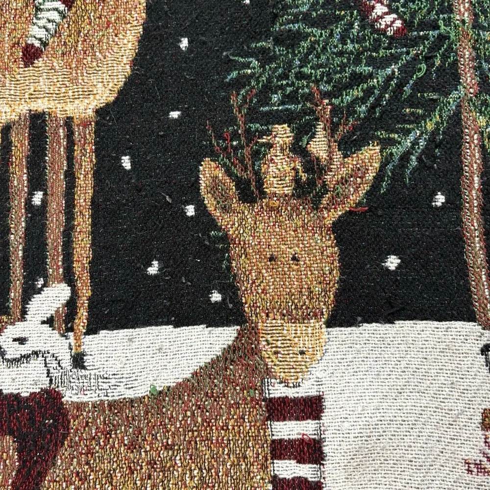 Woven Christmas Tapestry Throw Blanket Reindeer Party Trees Stockings 45x54